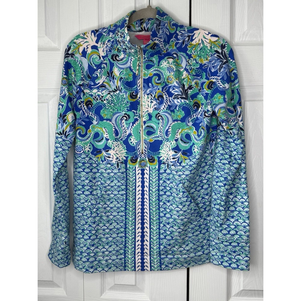 Lilly Pulitzer Blue Grotto Sirens & Spirit Skipper UPF 50 Pullover Size Small